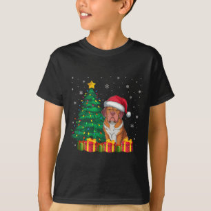 Ugly Dogue De Bordeaux Santa Hat Christmas Lights  T-Shirt