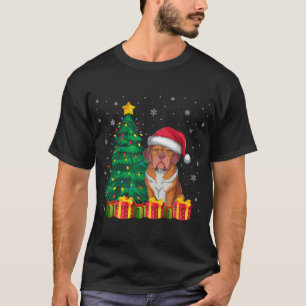 Ugly Dogue De Bordeaux Santa Hat Christmas Lights T-Shirt