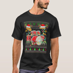 Ugly Drum Xmas Lighting Santa Drum Christmas T-Shirt