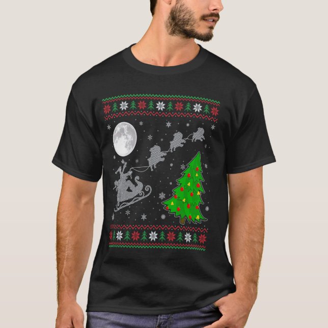 Ugly English Bulldog Xmas Tree Santa Riding Englis T-Shirt (Front)
