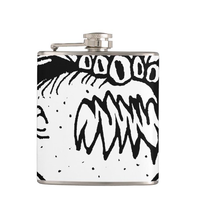 Ugly fantasy monster drawing hip flask (Front)
