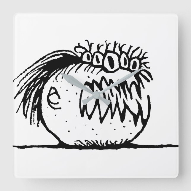 Ugly fantasy monster drawing square wall clock (Front)