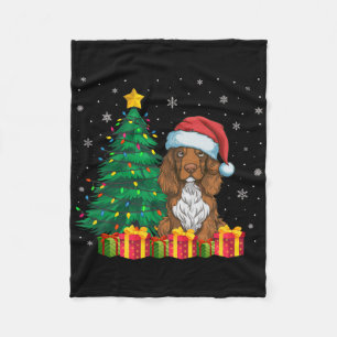Ugly Field Spaniel Santa Hat Christmas Lights Dog  Fleece Blanket