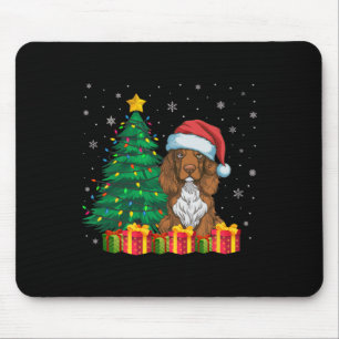 Ugly Field Spaniel Santa Hat Christmas Lights Dog  Mouse Pad