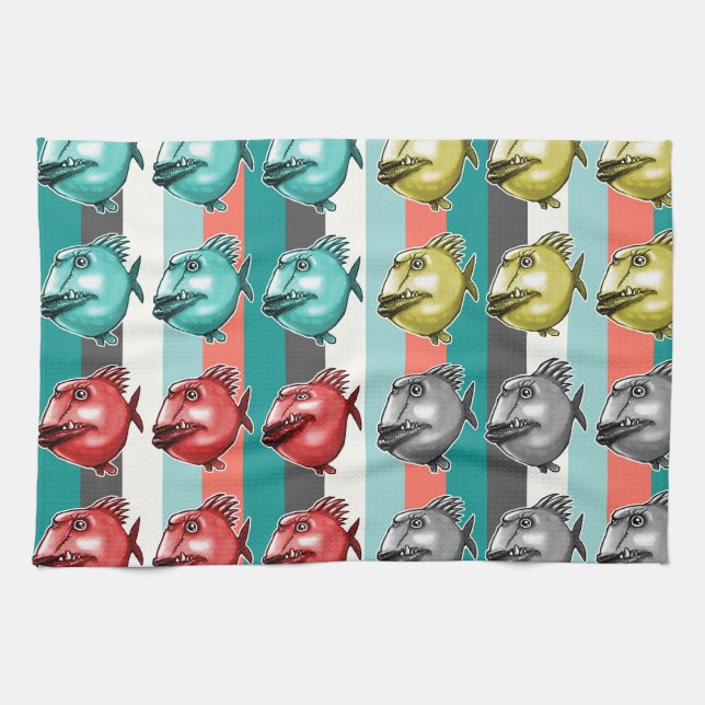 ugly fish striped background tea towel (Horizontal)