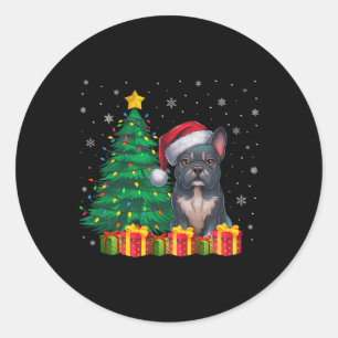 Ugly Frenchie Santa Hat Christmas Lights Dog Lover Classic Round Sticker