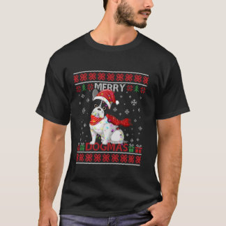 Ugly Funny Merry Dogmas French Bull Dog Santa Hat  T-Shirt