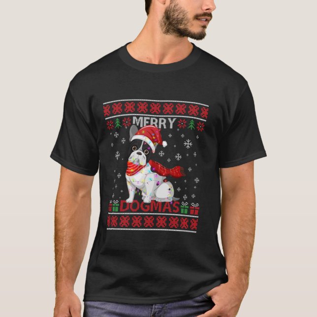 Ugly Funny Merry Dogmas French Bull Dog Santa Hat  T-Shirt (Front)