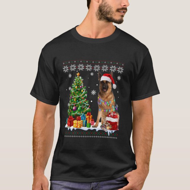 Ugly German Shepherd Dog Santa Hat Christmas Tree  T-Shirt (Front)