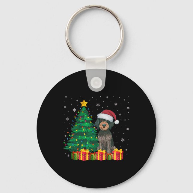 Ugly German Wirehaired Pointer Santa Hat Christmas Key Ring (Front)