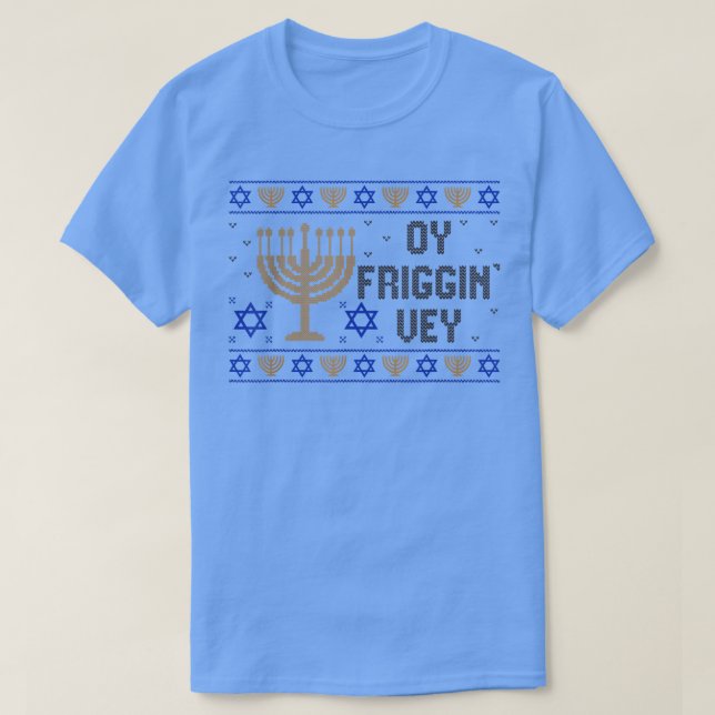 Ugly Hanukkah Pajama Menorah Oy Vey Yiddish Jewish T-Shirt (Design Front)