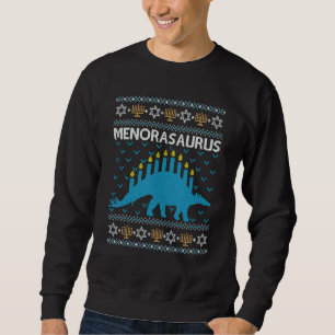 Ugly Hanukkah Sweater Dinosaur Menorah Dino Boys M