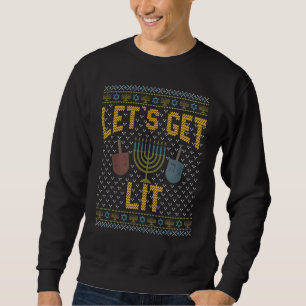 Ugly Hanukkah Sweater Let's Get Lit Drinking Tee