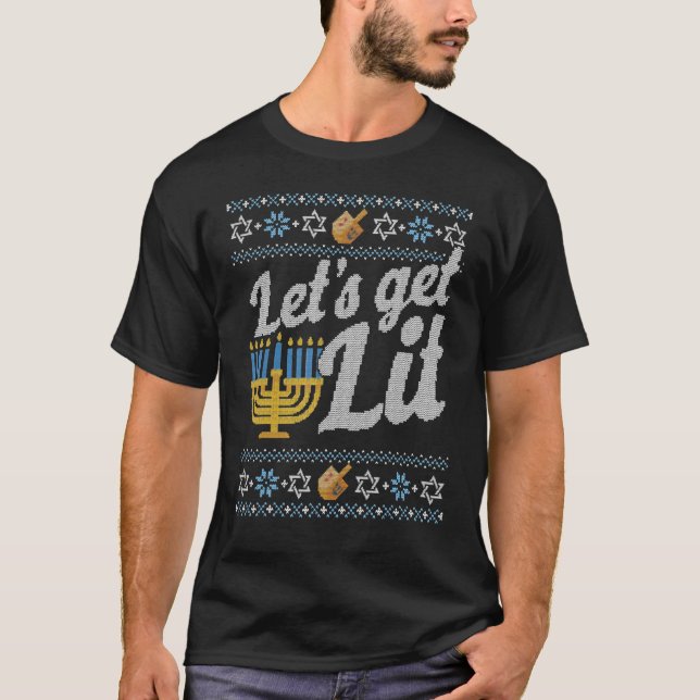 Ugly Hanukkah Sweater Lets Get Lit Menorah (Front)