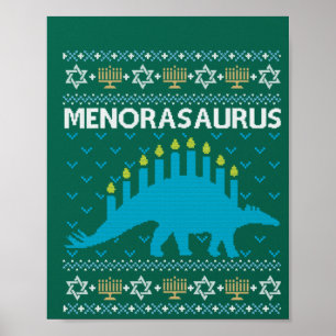 Ugly Hanukkah Sweater, Menorasaurus, Jewish Dinosa Poster