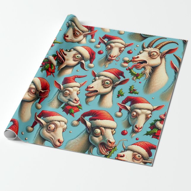 Ugly Holiday Goat Wrapping Paper (Unrolled)