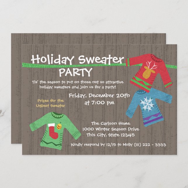 Ugly Holiday Sweater Party Invitation (Front/Back)