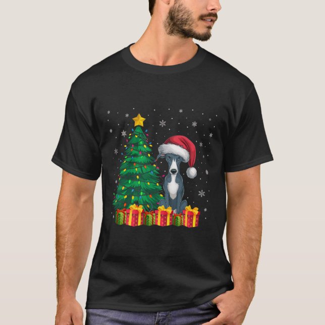 Ugly Italian Greyhound Santa Hat Christmas Lights  T-Shirt (Front)