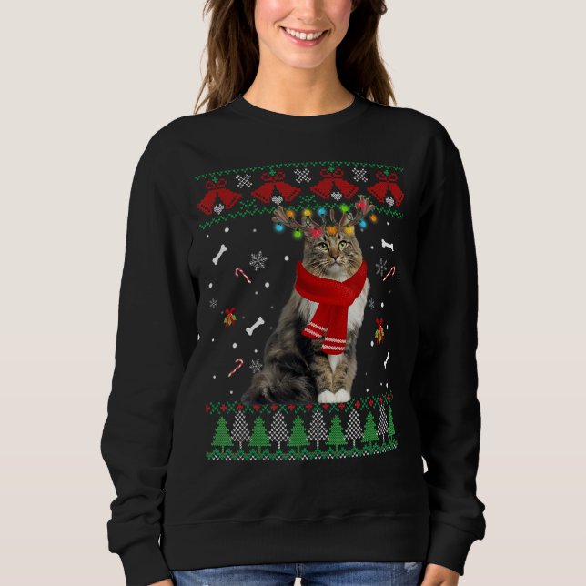 Ugly Kitten  Santa Christmas Cat Lights Sweatshirt (Front)