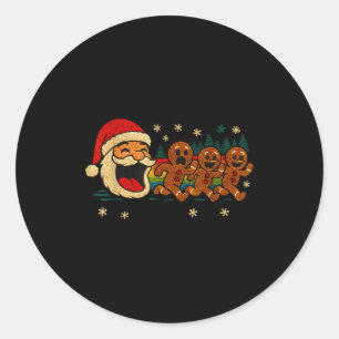 Ugly Knit Santa Chasing Gingerbread Funny Holiday  Classic Round Sticker