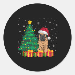 Ugly Mastiff Santa Hat Christmas Lights Dog Lover  Classic Round Sticker