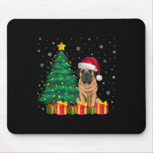 Ugly Mastiff Santa Hat Christmas Lights Dog Lover  Mouse Pad