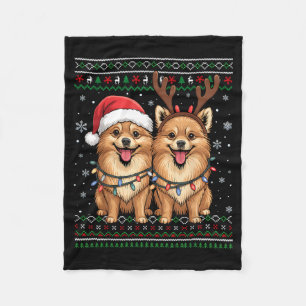 Ugly Meranian Dog Xmas Santa Matching Christmas Sw Fleece Blanket