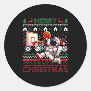 Ugly Merry Christmas Astronaut Dunk Santa Hat Snow Classic Round Sticker