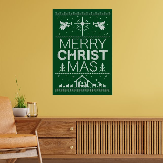 Ugly Merry Christmas Green Sweater Religious Fun Poster (Living Room 2)