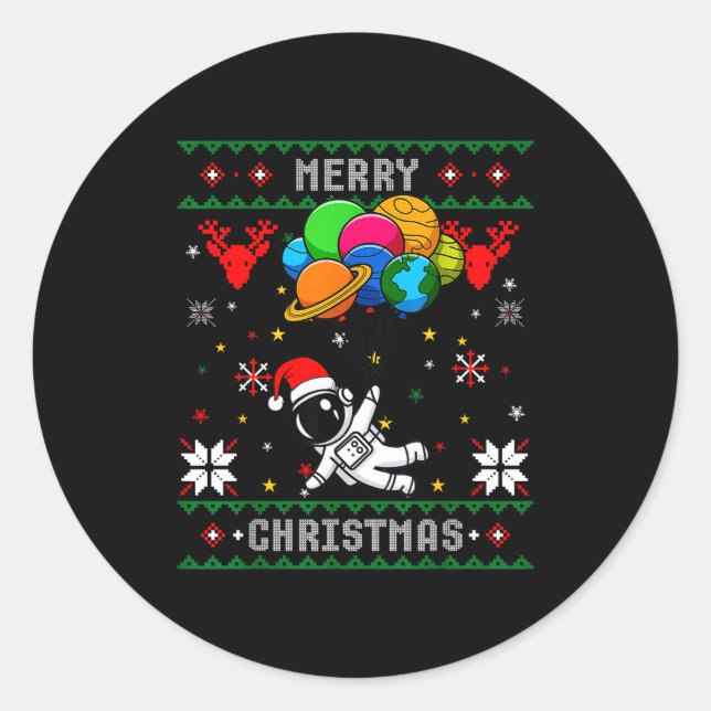 Ugly Merry Christmas Santa Hat Tree Astronaut Hold Classic Round Sticker (Front)
