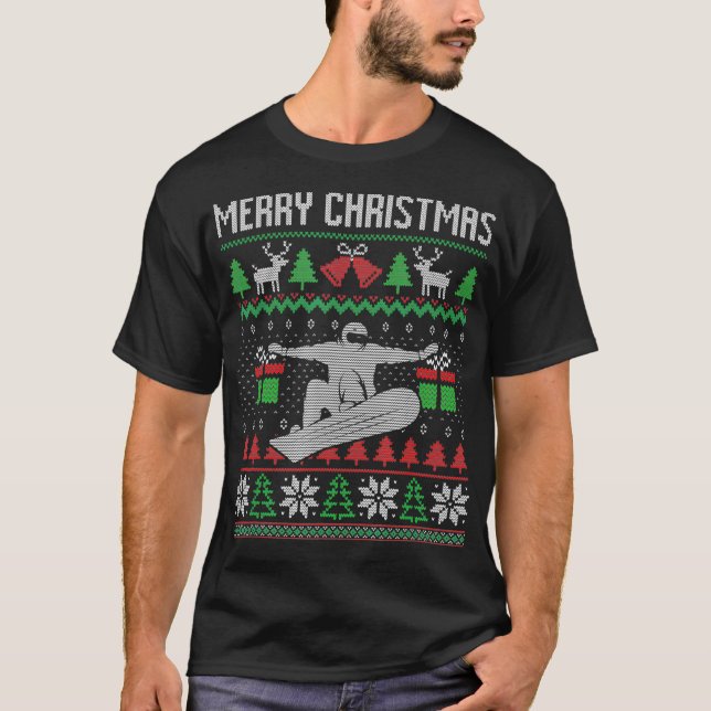 Ugly Merry Christmas Snowboarding Santa Xmas Costu T-Shirt (Front)