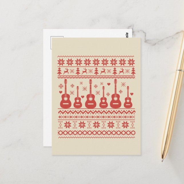 Ugly Merry Christmas sweater acoustic guitar Postcard (Front/Back In Situ)