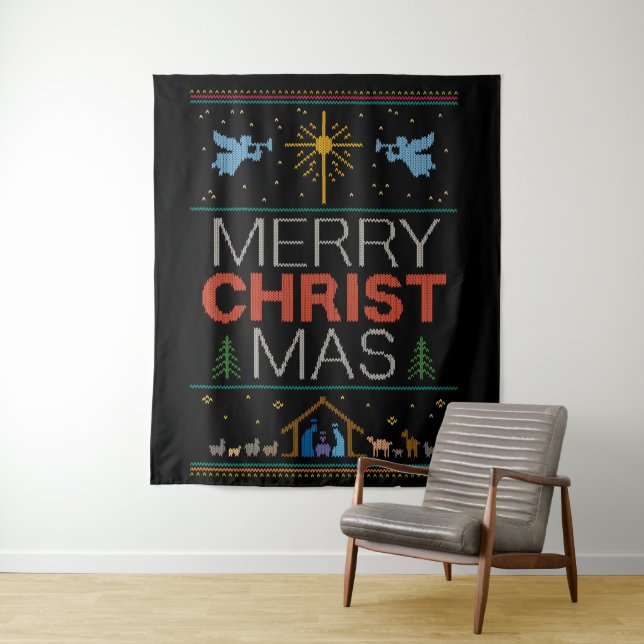 Ugly Merry Christmas Sweater Christian Colourful Tapestry (In Situ)