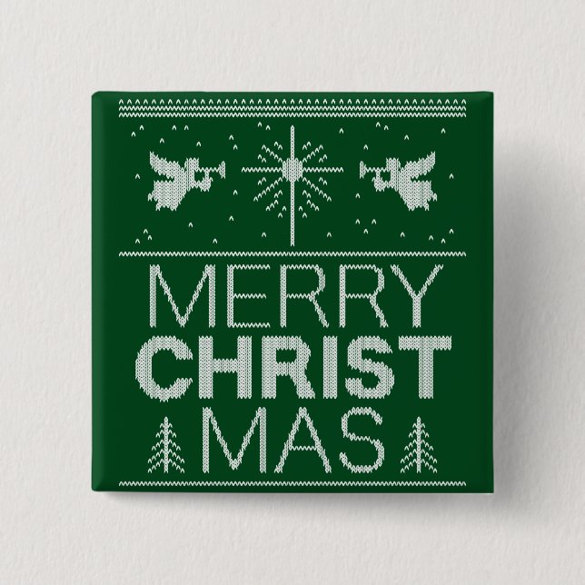Ugly Merry CHRISTmas Sweater Christian Green 15 Cm Square Badge (Front)