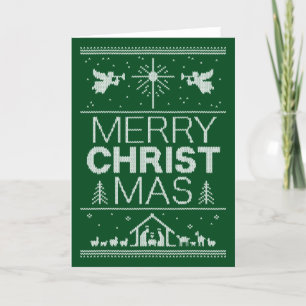 Ugly Merry Christmas Sweater - Christian - Green Holiday Card