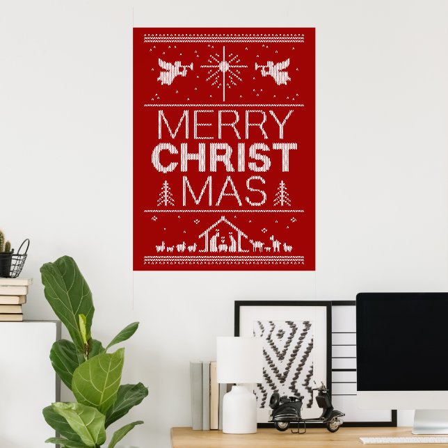 Ugly Merry Christmas Sweater Christian Jesus God Poster (Home Office)