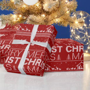 Ugly Merry CHRISTmas Sweater Christian Red White Wrapping Paper