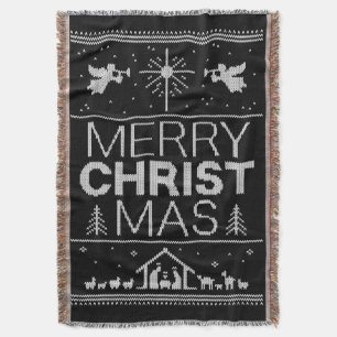 Ugly Merry CHRISTmas Sweater Elegant Religious Throw Blanket