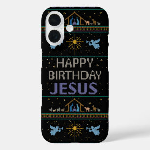 Ugly Merry Christmas Sweater Happy Birthday Jesus iPhone 16 Case