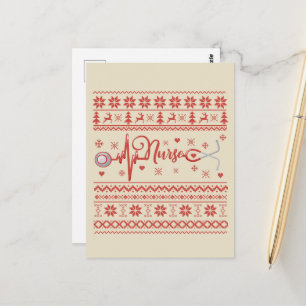 Ugly Merry Christmas sweater heartbeat Postcard