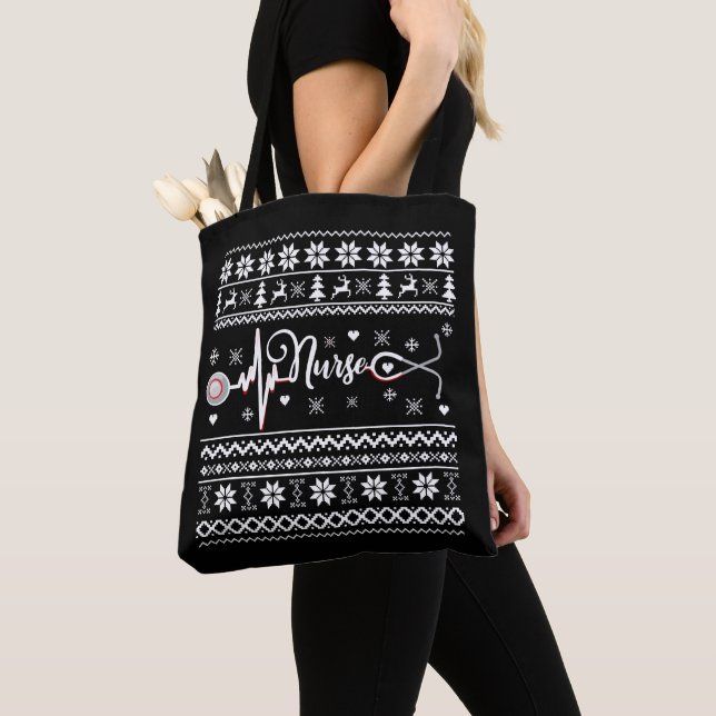 Ugly Merry Christmas sweater heartbeat Tote Bag (Close Up)