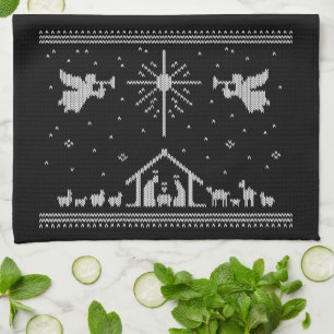 Ugly Merry Christmas Sweater Nativity Christian K Tea Towel