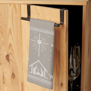 Ugly Merry Christmas Sweater Nativity Christian Tea Towel