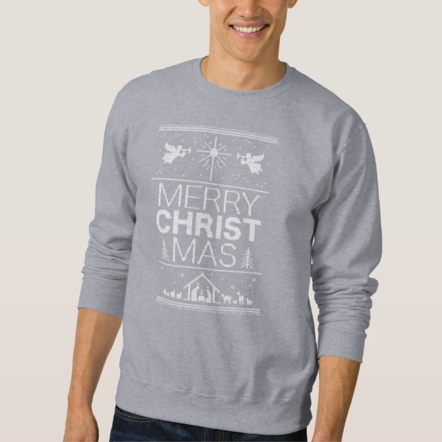 Ugly Merry Christmas Sweater Religious Black (Front)