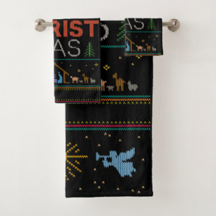 Ugly Merry CHRISTmas Sweater Religious Colourful Bath Towel Set