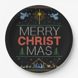 Ugly Merry Christmas Sweater Religious Colourful Paper Plate
