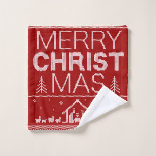 Ugly Merry CHRISTmas Sweater Religious Red Wash Cloth