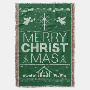 Ugly Merry Christmas Sweater Religious Religion Throw Blanket