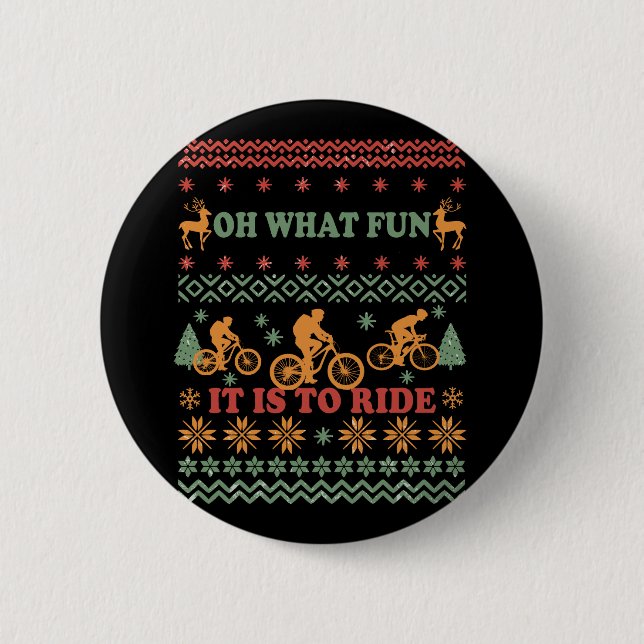 Ugly Merry christmas sweater riding a bike 6 Cm Round Badge (Front)