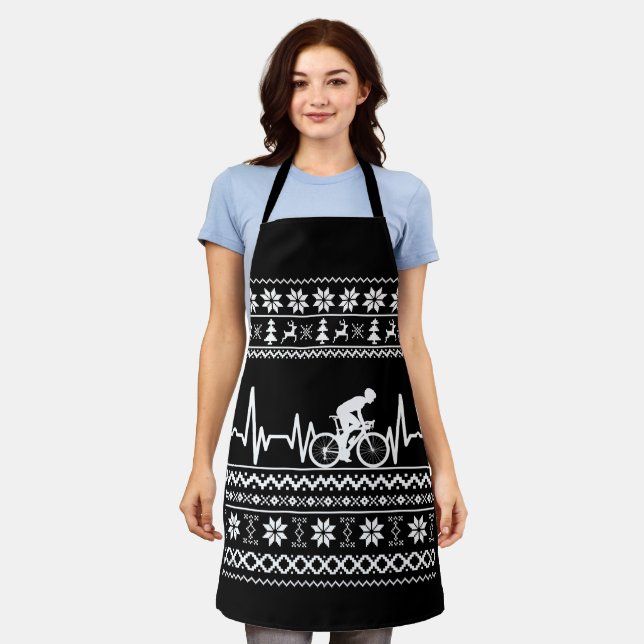 Ugly Merry christmas sweater riding a bike Apron (Worn)